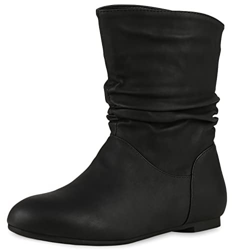 VAN HILL Damen Schlupfstiefel Leder-Optik Stiefeletten Bequeme Schuhe 131945 Schwarz Total 39