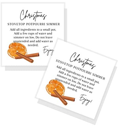 Potpourri Simmer Anleitung (evtl. nicht in deutscher Sprache), 30 Stück, 6,3 x 6,3 cm, quadratische Karte, Potpourri, weißes Weihnachtsdesign