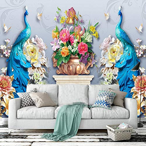 XTSWallpaper 3D Panoramic Custom Wallpaper Mural - 360X250Cm Color Flower Peacock - Photo Wallpaper 3D Effect - 3D Self-Adhesive Wallpaper Mural - 3D Effect Wall Sticker Poster Decoration
