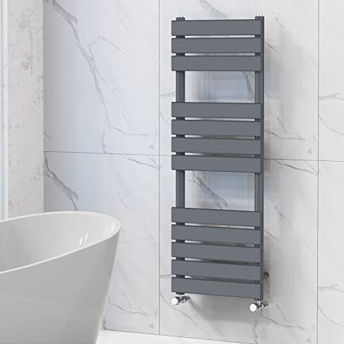 NRG Bathroom Flat Panel Heated Towel Rail Radiator 1200×450mm Anthracite | Central Heating Warmer Ladder, Designer Radiator Wall Mounted, Steel, Radiator Towel Rack, Bathroom