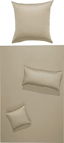 Erwin Müller Bettwäsche, Bettgarnitur Mako-Satin Landshut, 100% Baumwolle - seidiger Glanz, mit praktischem Reißverschluss - Taupe Größe 80x80 cm / 135x200 cm