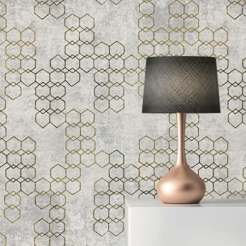 TADESSI Tapete Grafik Carlo M1-No.422 Vliestapete Grau Gold Designtapete Grafisch für Wohnzimmer Schlafzimmer Küche