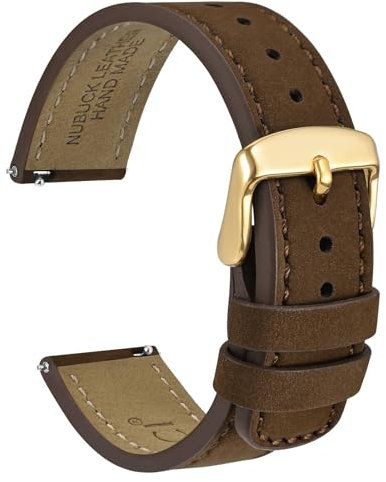 WOCCI 18mm Retro Leder Uhrenarmband für Herren und Damen, Ersatzarmband mit Goldene Schnalle (Dunkelbraun)