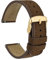 WOCCI 18mm Retro Leder Uhrenarmband für Herren und Damen, Ersatzarmband mit Goldene Schnalle (Dunkelbraun)