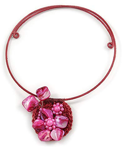Avalaya Collar de alambre flexible con cuentas acrílicas y cuentas de acrílico rosa fucsia/40 cm L/ajustable, talla única, Plástico plástico Sea Shell