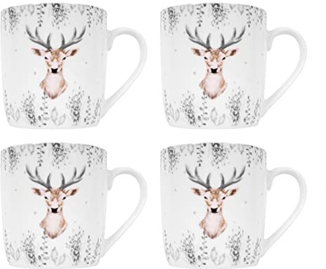 Harvey & Mason Weihnachtsgeschirr Becher Set von 4 - Rentier Keramik Tasse passend für Weihnachten
