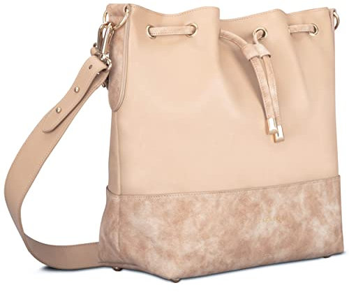 Expatrié Beuteltasche Damen Sand - Sarah Medium - Handtasche aus Veganem PU Leder - Umhängetasche für City, Business, Freizeit - Schlicht & Stylisch