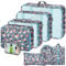 Sarsumir Organizador Maleta, 8 Piezas Organizador de Equipaje Packing Cubes Bolsas Organizadoras Viaje con Zapatos Impermeables Almacenamiento Artículos Tocador Bolsas Ropa, Flor Azul