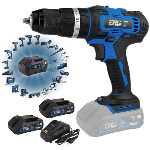 Trapano Avvitatore A Percussione - Linea Professionale a Batteria ONE4ALL - A Batteria Velocità Max 1500 rpm, Mandrino Autoserrante in metallo 13mm 2 Batterie da 2.0 e 4.0 Ah – ENG PRO