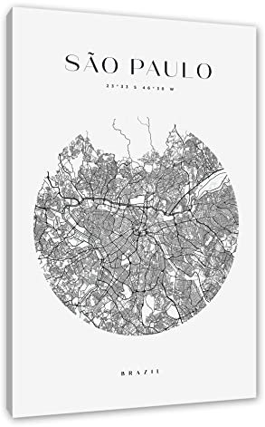 Pixxprint Stadtkarte Rund - Sao Paulo als, Größe: 60x40cm, Leinwandbild, fertig gespannt, Wandbild, Dekoration, Kunstdruck, kein Poster