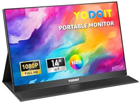 Yodoit Monitor portatile 14 pollici 1920 × 1080 FHD Monitor 100% SRGB IPS Display con USB Tipo C Altoparlanti integrati Monitor per la cura degli occhi per PC, laptop, MacBook, PS 3/4/5
