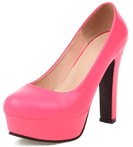 Décolleté con Tacco Largo da Donna, Pompe al Tallone Alto Punta Rotonda Senza Chiusura Scarpe da Festa con Plateau Semplici Qdnvrp Rosa Numero 37 EU