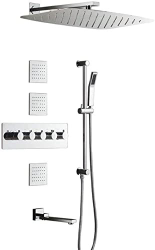 Sistema de ducha Varilla de elevación Práctico en la pared Termostato Juego de ducha Grifo de ducha de cobre 24 pulgadas Sistema de ducha con rociador superior Sistema de ducha con rociador lateral 4