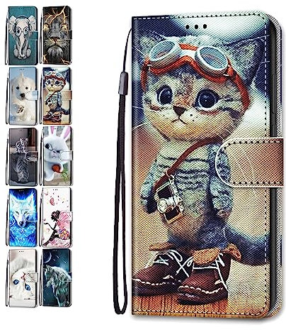 Phone Case for iPhone 12 Pro Max 6.7 Leather Wallet Flip Cover with Pattern Design Card Holder Slot Silicone Protective for Girls Boys - Cat