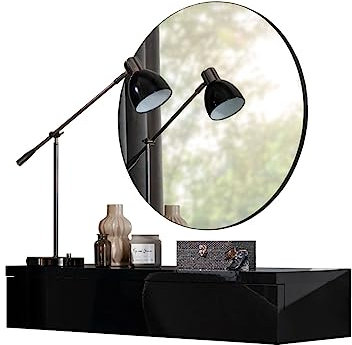 Mirjan24 Schminktisch mit Spiegel Naliro, Kosmetiktisch mit Schublade und Spiegel, Make-up Tisch, Frisiertisch, Hängeschrank (Schwarz/Schwarz Hochglanz)