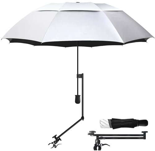HOBVO UPF 50+ Golf-Regenschirm mit verstellbarer Universalklemme, tragbare Regenschirme für Regen, manuelles Öffnen und Schließen, für Strandkorb, Golfwagen, Kinderwagen, Bleicher, Terrasse (125 cm,