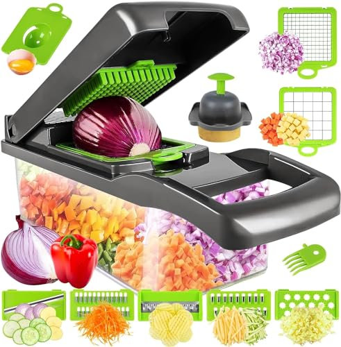 Artbros Gemüseschneider, Veggie Chopper 13 in 1 Multifunktions Gemüseschneider, Zwiebel Lebensmittel Zerkleinerer mit Behälter, Käsereibe Mandoline Slicer Dicer für Küche