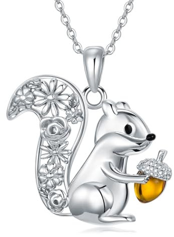 ONEFINITY Collier colibri/panda/hibou/écureuil/paon/raton laveur en argent sterling 925 Pendentif animal Colibri Bijoux cadeau pour femme, Argenté, Ambre