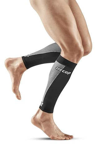 CEP - Herren ULTRALIGHT CALF SLEEVES, Schwarz/Grau, Größe M, Atmungsaktive Kompressionsstrümpfe ohne Fuß