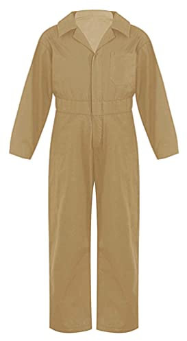Jugaoge Boys Girls Jumpsuit Overall Mechanic Costume Long Sleeve Overalls Boiler Suit Cargo Coveralls Khaki 7-8 Years