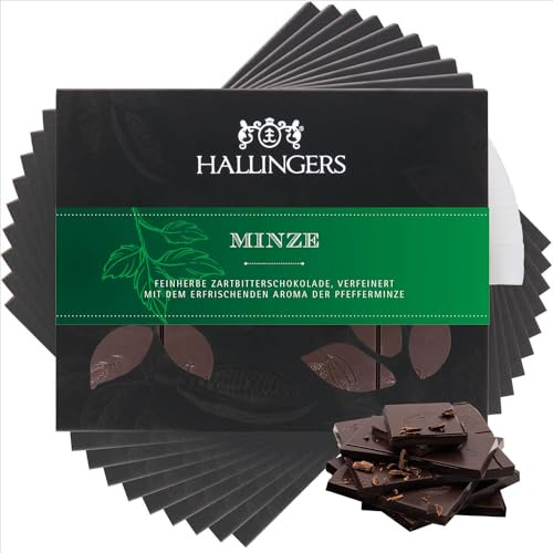 Hallingers Genuss Manufaktur Vegane Schokolade Geschenk - Tafel handgeschöpfter Edelkakao ohne Alkohol edler Karton 10x Minze Minze, Geschenkidee für Frauen Männer