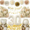 Deko 30. Geburtstag Frauen, 30 Geburtstag Deko Beige Gold mit Luftballons 30, Happy Birthday Banner, Konfetti, Seidenpapier Pompons Party Ballons