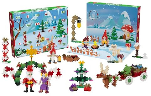 Plus-Plus 3973 Adventskalender, Kreativ-Bausteine, 24 Türchen + 1 Extra-Tür mit Überraschung, für Kinder ab 5 Jahren, Geniales Konstruktionsspielzeug, hergestellt in Dänemark, 600
