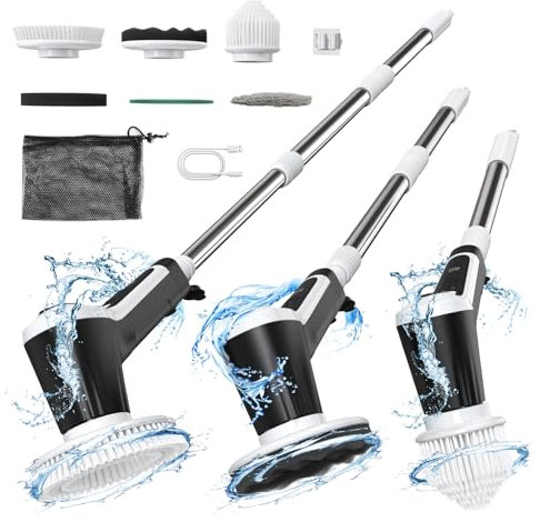 Minthouz Elektrische Reinigungsbürste Haushalt, Electric Cleaning Brush 2 Einstellbaren Geschwindigkeiten Putzbürste Elektrisch Verstellbarem Electric Spin Scrubber für Bad Duschen Fliesenboden