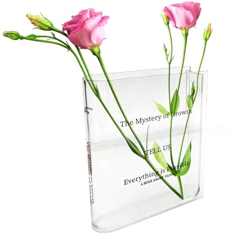 FaAmour Klare Buchvase,Book Vase mit Schrift,Leicht zu reinigendes Bücher Vase,Hartes hitzebeständiges Blumenvase Buch für Schlafzimmer, Wohnzimmer, Büro, Schreibtisch