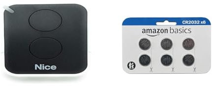 NICE - Télécommande Nice Era ONE2, 2 canaux, 433,92 MHz,Noir/Blanc, ON2 & Amazon Basics Lot de 6 Piles Bouton au Lithium CR2032