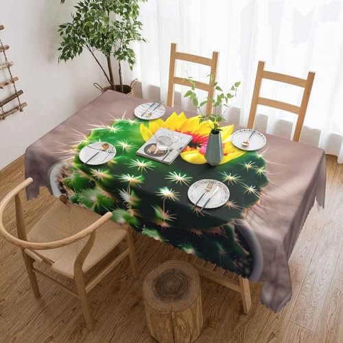 YQxwJL Tovaglia rettangolare con stampa di cactus in fiore, 137 x 182 cm, senza pieghe, tovaglia da cucina per tavolo da pranzo