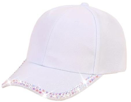 Wambere Damen Baseballmütze Baseballkappe Schirmmütze Unisex Strass Kappe Sonnenmütze Verstellbar Basecap Sommersonnenhut Für Outdoor Aktivitäten Baseball Tennis Bergsteigen Reise Laufen,Weiß