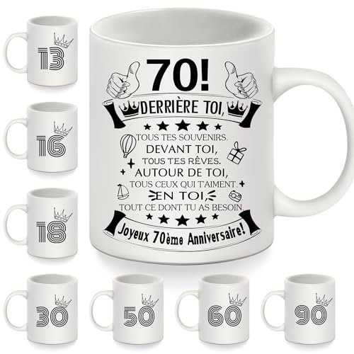 70e Anniversaire Tasses pour 70 ans Femmes Hommes Tasse à café Derrière toi tous tes souvenirs pour maman papa tante Grand-mère Grand-père Femme Mari Sœur Amis Cadeau d'inspiration(70-a)