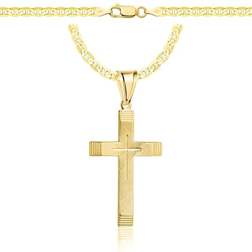 AMAR OPRAVA Gold Damen/Herren Kette mit einem 925/585 Kreuz, original geflochten, Breite 3,8 mm, Goldkette- Halskette Herren Damen Schmuck Königskette 45 cm