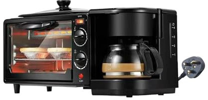 SiaBiced 3 in 1 Breakfast Maker,Toaster Oven with Timer with Coffeemaker Non Stick Griddle for Bread