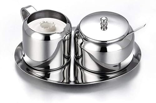 Set Latte e Zucchero zuccheriera in Acciaio Inox, Barattolo Piccolo per Zucchero per casa, Cucina, Hotel e Bar
