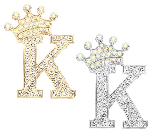 PATIKIL Letter Broschen Pins, 2 Stück Initial Strass Alphabet K Buchstabe Reversnadeln für Damen Anzüge Kleid Mantel Kleidung Handwerk, Gold/Silber Ton