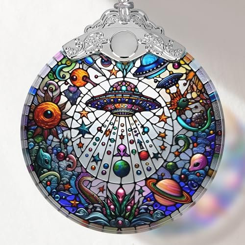 UFO Alien Buntglas-Ornament, Weihnachtsschmuck, Weihnachtsbaumschmuck, UFO Alien Weihnachtsdekoration, UFO Alien Ornamente für Weihnachtsbaum, Feiertagsgeschenke, Geschenkideen