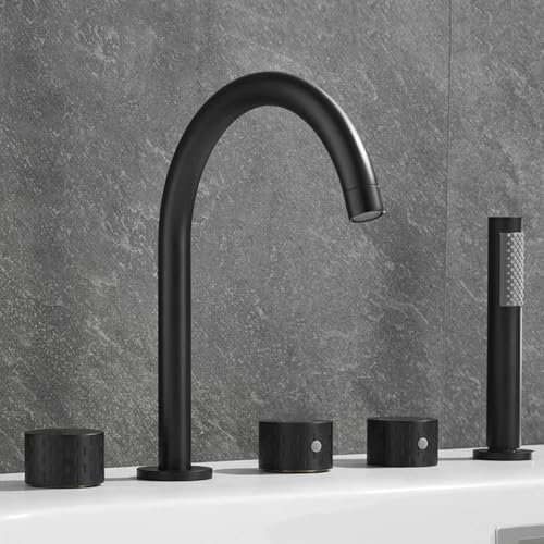 Ensemble mitigeur de baignoire 5 trous avec robinet pivotant à 360° en laiton chaud et froid pour baignoire et lavabo raccord G1/2 Noir