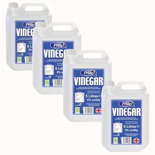 White Vinegar 5L | Food Grade | Suitable for Cleaning, Weed Killer, Limescale Remover, Glass Cleaner, Stain Remover, Baking, Pickling, Marinating | UK Made (Pack of 4)