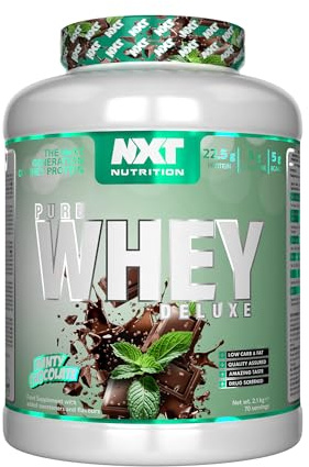 NXT Nutrition Pure Whey Deluxe 2.1kg | Whey Protein | Muscle Growth and Recovery | 70 Servings | 5g Glutamine | 5g BCAA | Minty Chocolate