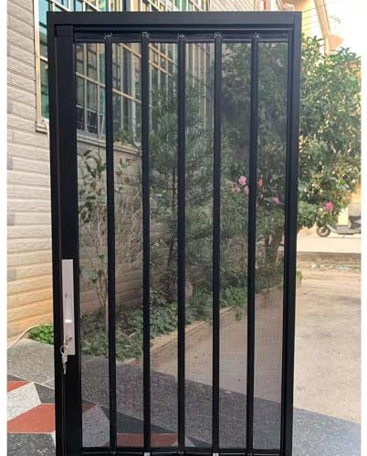 RENLXFI Sliding Mesh Screen Door, Ventilation Retractable Folding Doors for Bedroom Barn House Front Back Doorway, Metal Frame Indoors Security Patio Door, Customized(WxH 76x80in)