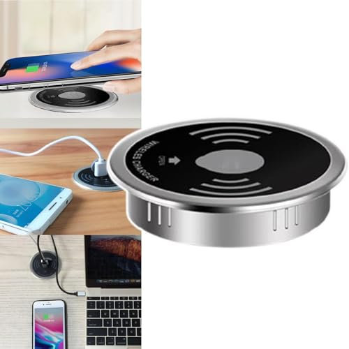 lealovengzh Embedded Desktop Wireless Charger,Qi Standard Wireless Fast Charging Station With Usb Interface,15w Invisible Wireless Charger Compatible For 60mm Desk Hole,Black