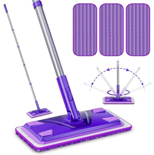 EHADOO Bodenwischer für Bodenreinigung: Wischmopp für Laminat Holz Fliesen Vinylböden - Nass-Trocken Staubmopp für Küche Badezimmer Wohnung - Mop mit 3 wiederverwendbaren waschbaren Wischpads