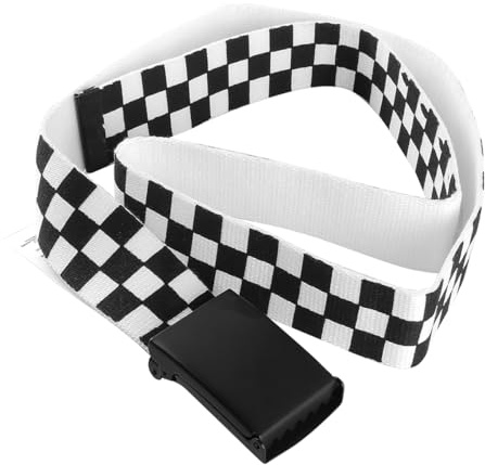 Ieron Cinturón de Lona con diseño de Cuadros, Elegante cinturón de Lona Informal en Blanco y Negro para Hombres y Mujeres, Accesorio de Moda Ajustable y versátil