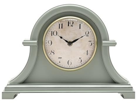 Hometime Broken Arch Mantel Clock - Sage Green - Analogue Quartz Mechanism | Traditional Home Decor Gifting for Living Room, Bedroom or Dining Room. H: 23 x W: 32 x D: 7 cm