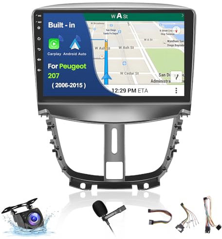 (2G+64G) Inefala Android Autoradio pour Peugeot 207 2006-2015 avec Wireless Carplay Android Auto, 9 Pouces écran Tactile Poste Radio Voiture Bluetooth avec GPS WiFi RDS/FM SWC Caméra de Recul & Mic