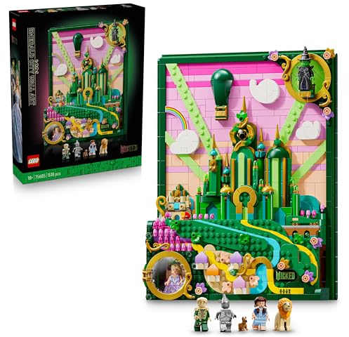 LEGO Wicked Tableau d’Emerald City - Art Mural - Set de Construction 3D pour Adulte - Maquette avec 6 Minifigurines & Figurine de Toto Le Chien - Décoration DIY - Cadeau pour Fans du Film 75685