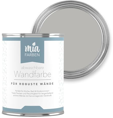 miafarben abwaschbare Wandfarbe matt 2,5 L (Sanftes Wolkengrau) | Strapazierfähig & feucht abwischbar – hochdeckende, matte Innenfarbe für Küche, Flur, Bad & Kinderzimmer
