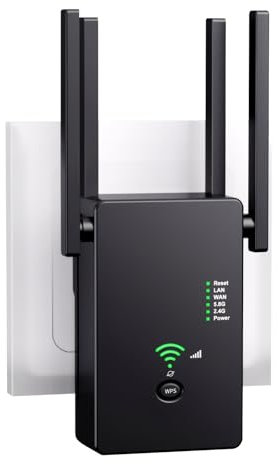 WLAN Repeater WLAN Verstärker Steckdose 1200Mbit/s Dualband 2,4GHz+5GHz WiFi Verstärker mit LAN/WAN Port WiFi Extender Booster mit Repeater/Router/AP Modus 4 Antenne Einfache Einrichtung